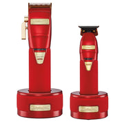 Firebrick BaBylissPRO Boost FX Limited Edition Red Clipper, Trimmer & Charging Bases